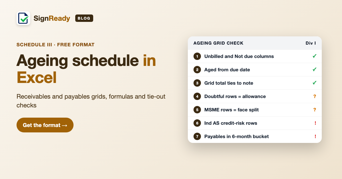 Ageing schedule format in Excel — SignReady guide