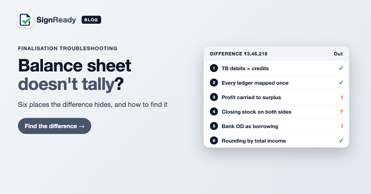 Balance sheet not tallying — SignReady guide