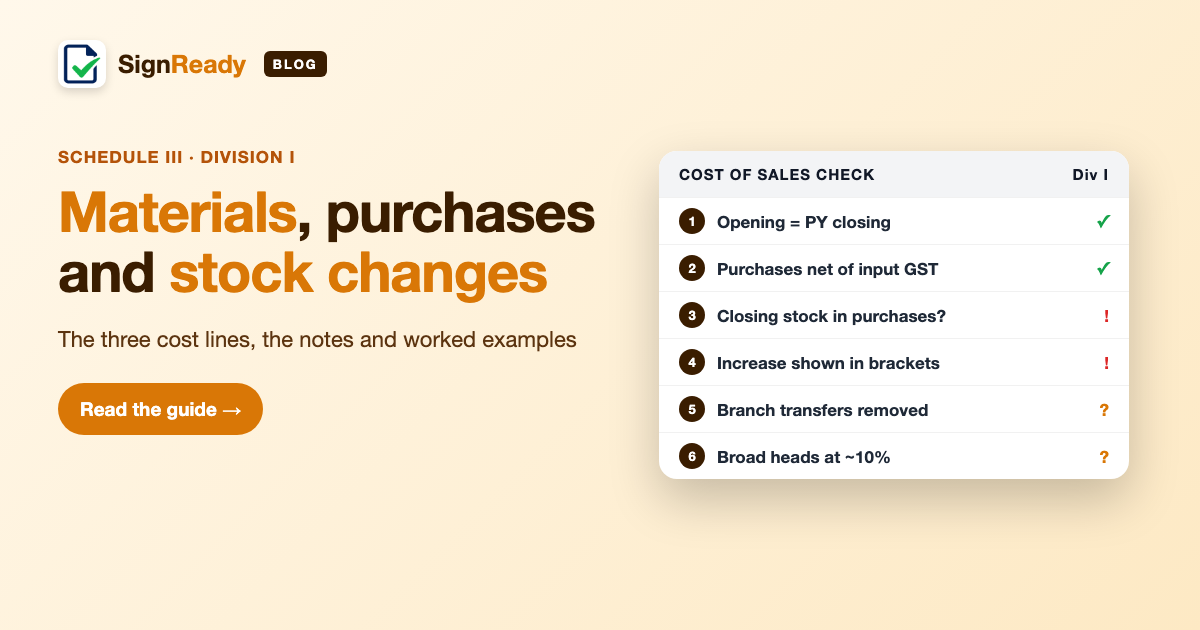 Materials and stock changes — banner