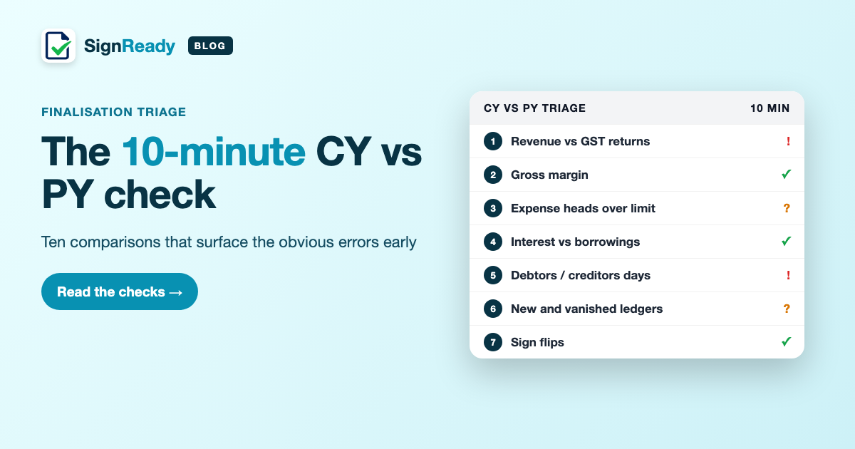 10-minute CY vs PY check — guide banner