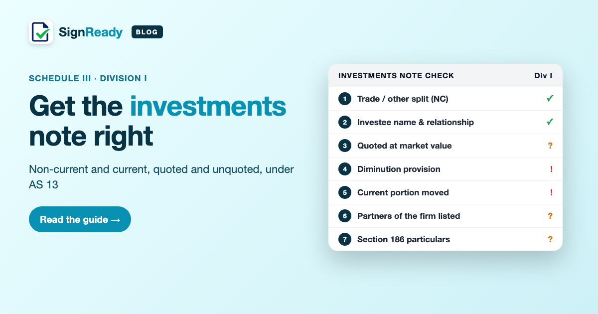 Investments note — SignReady guide