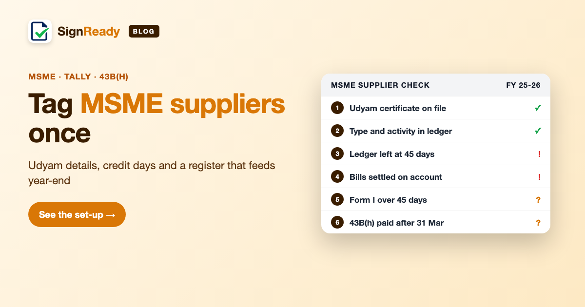 MSME suppliers in Tally — SignReady guide