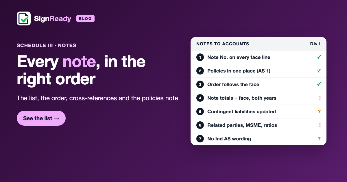 Notes to accounts format — banner