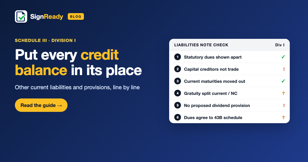 Other liabilities & provisions — SignReady guide