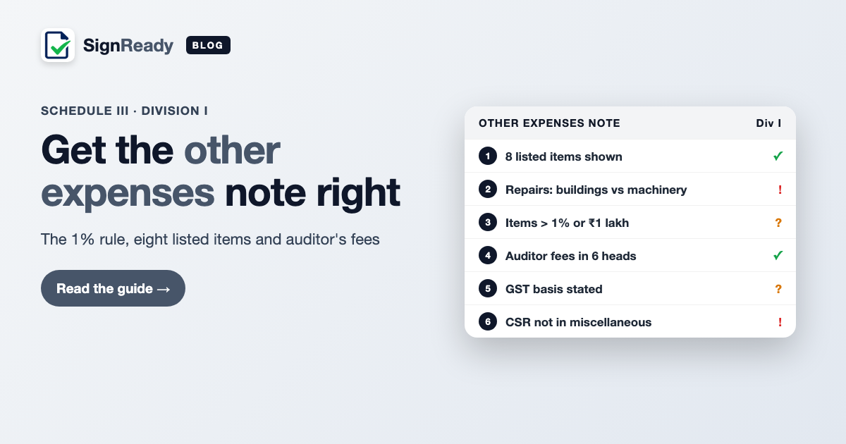 Other expenses & auditor fees — SignReady guide