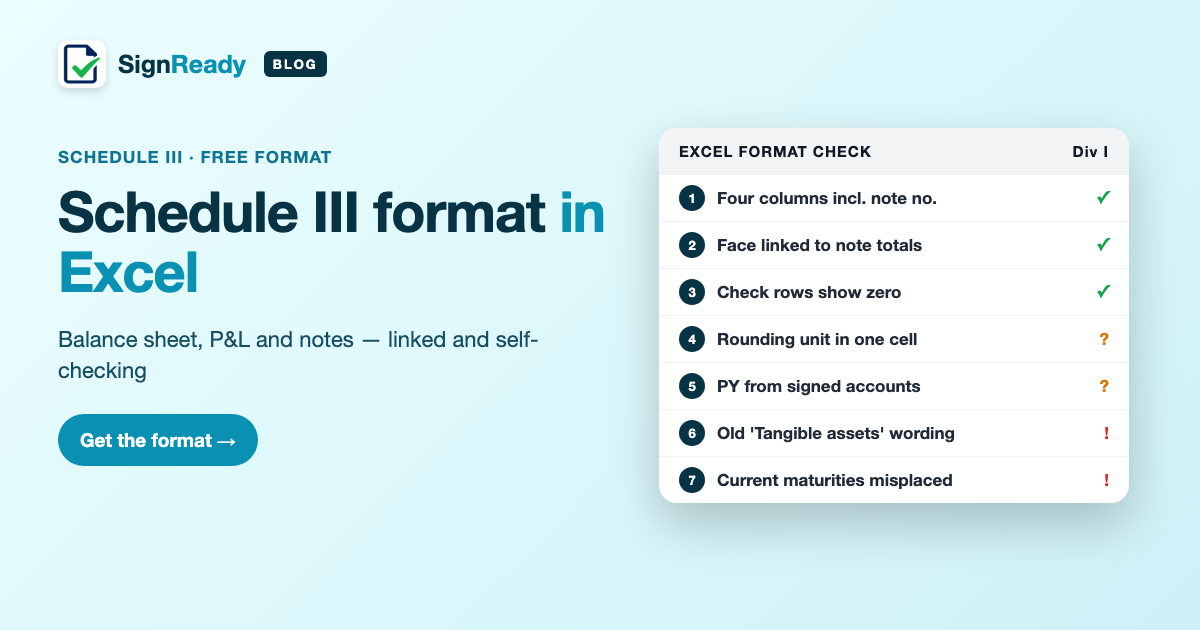 Schedule III format in Excel — banner