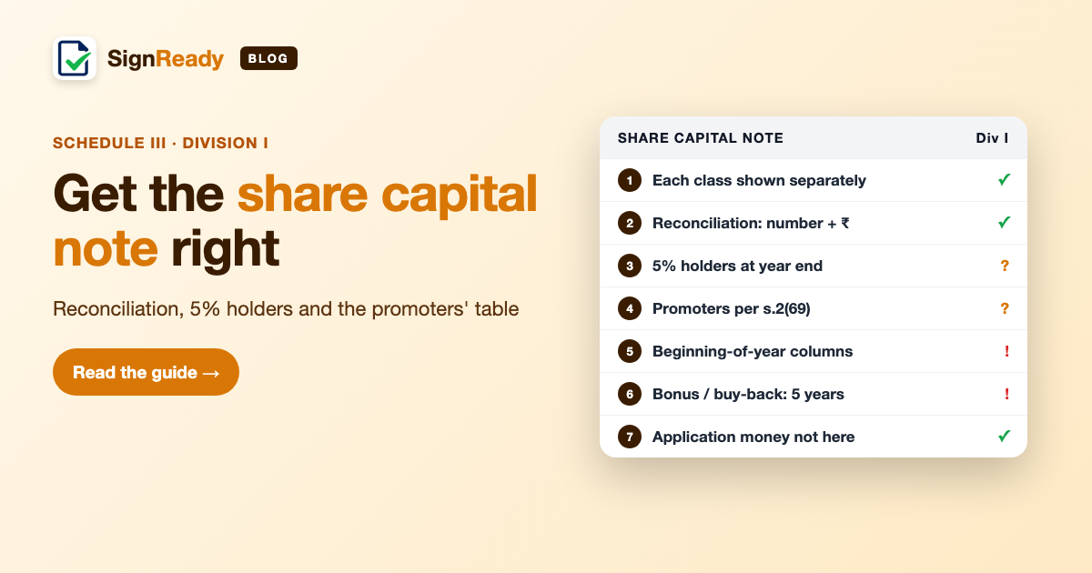 Share capital note & promoters — SignReady guide