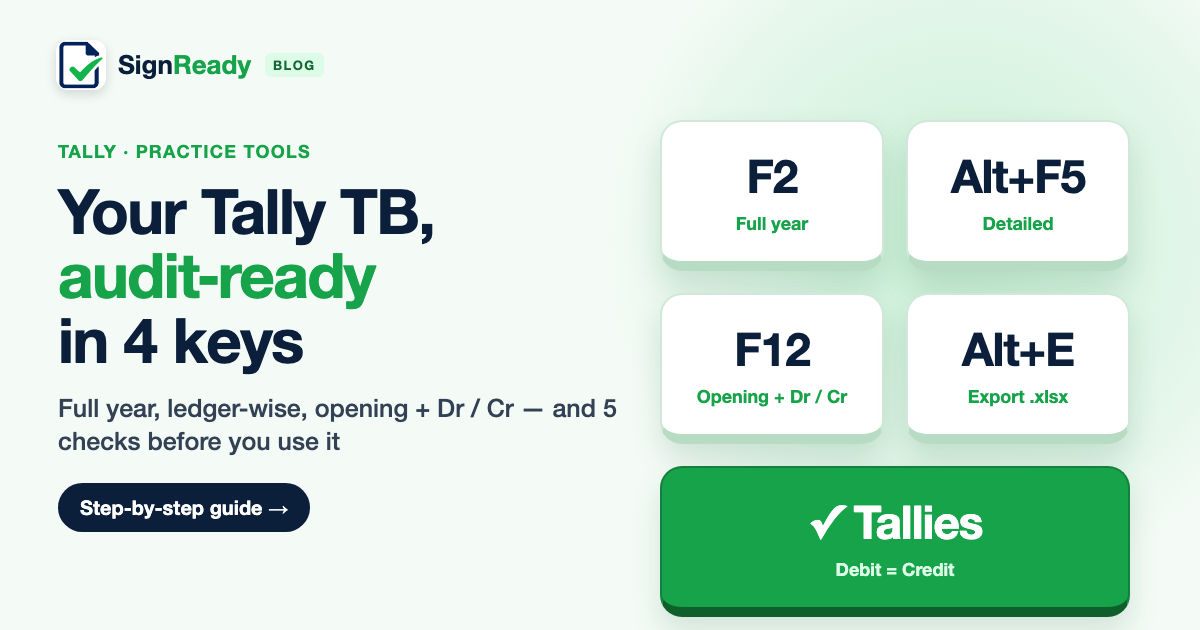 Tally TB export for audit — banner
