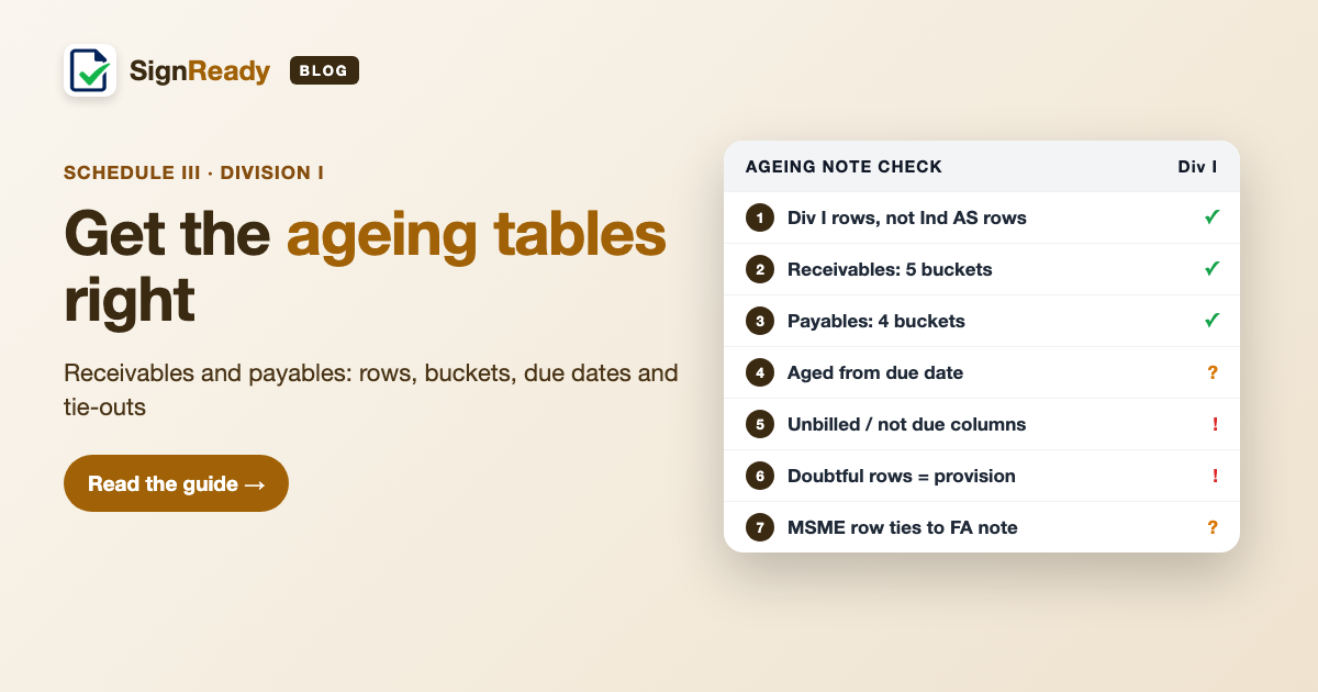 Receivables & payables ageing — SignReady guide